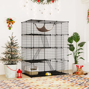 Large 4-Tier Cat Cage with Skylight and Hammock for 1-4 Cats-Black view 2