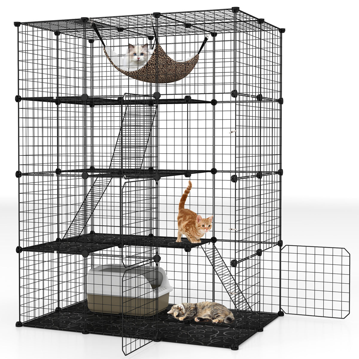 Large 4-Tier Cat Cage with Skylight and Hammock for 1-4 Cats-Black view 4