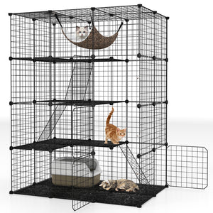 Large 4-Tier Cat Cage with Skylight and Hammock for 1-4 Cats-Black view 4