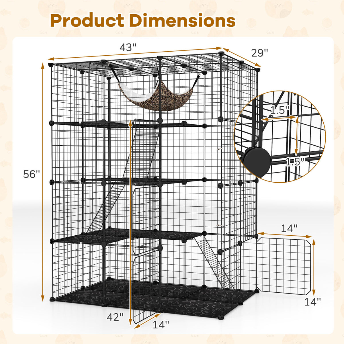 Large 4-Tier Cat Cage with Skylight and Hammock for 1-4 Cats-Black view 5