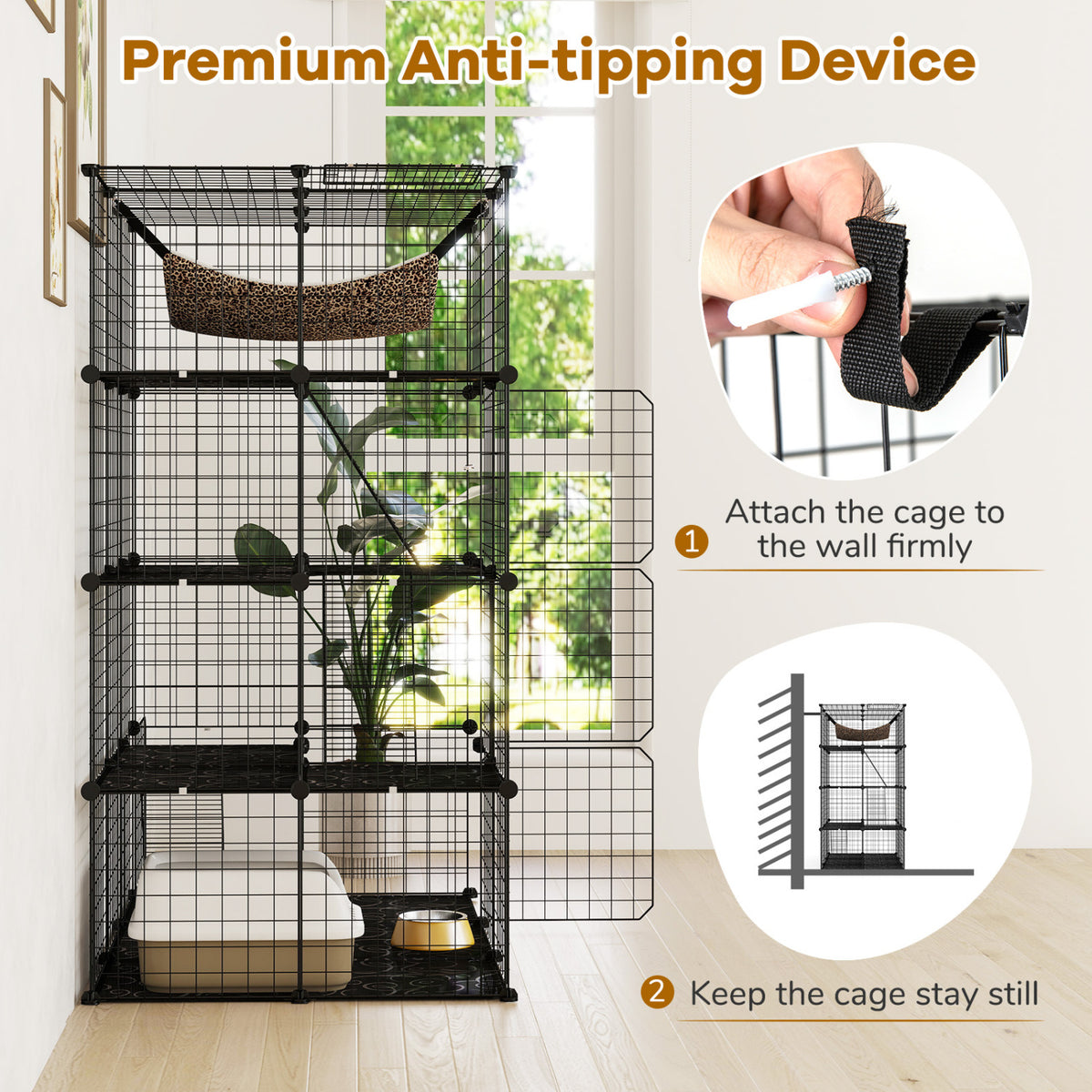 Large 4-Tier Cat Cage with Skylight and Hammock for 1-4 Cats-Black view 7