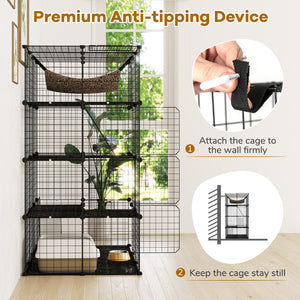 Large 4-Tier Cat Cage with Skylight and Hammock for 1-4 Cats-Black view 7