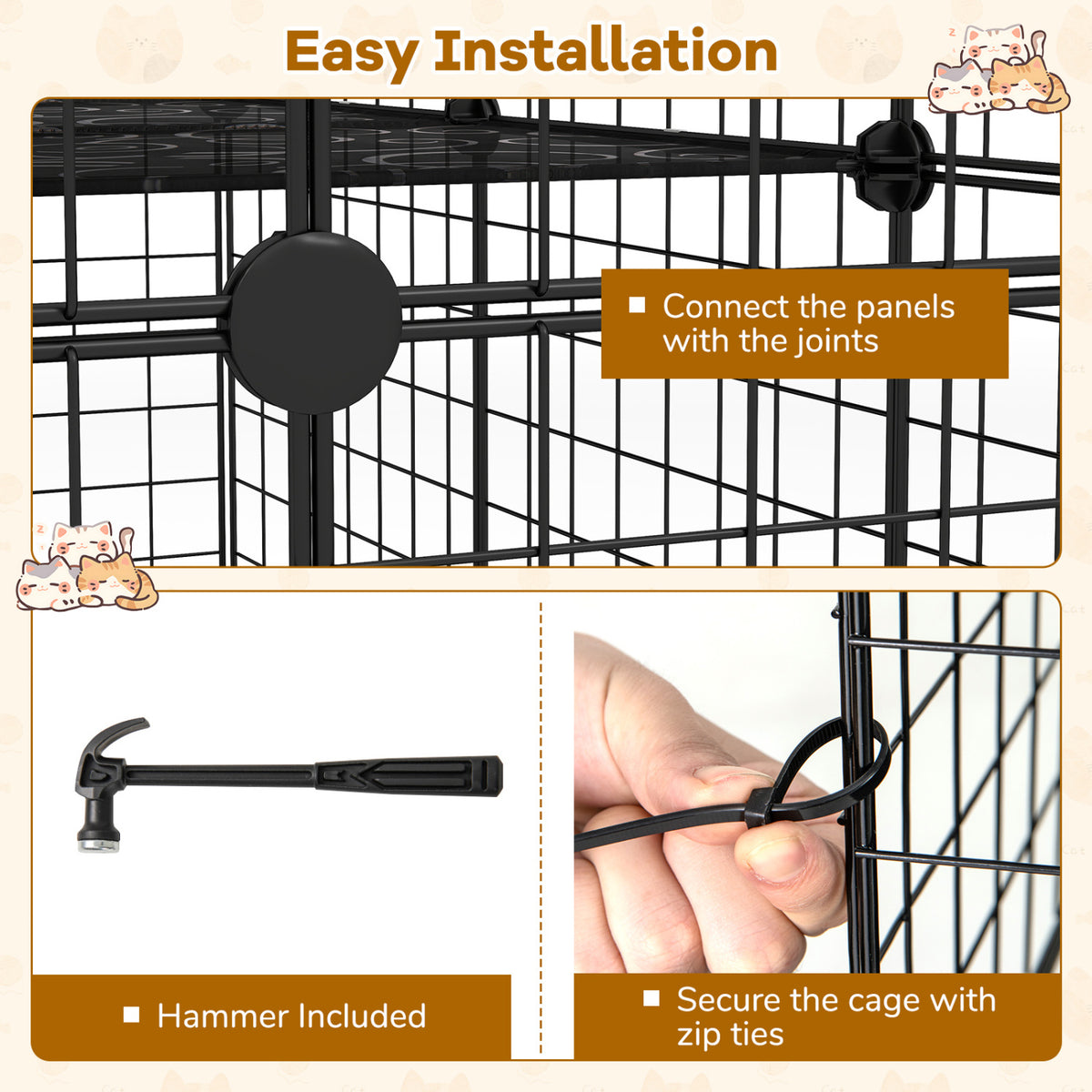 Large 4-Tier Cat Cage with Skylight and Hammock for 1-4 Cats-Black view 8