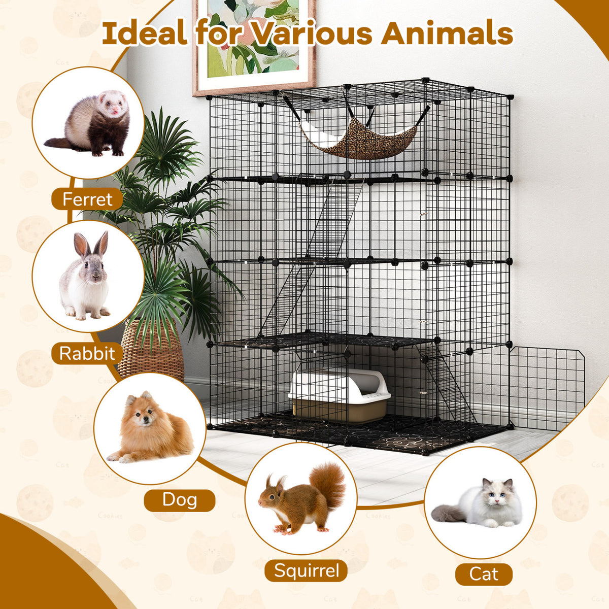 Large 4-Tier Cat Cage with Skylight and Hammock for 1-4 Cats-Black view 9