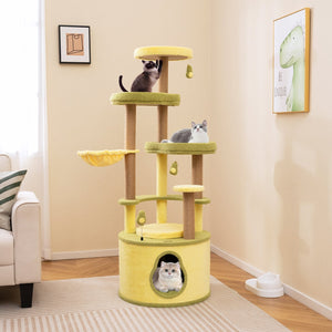 Large Avocado Cat Tree Multi-level Cat Tower with Private Condo-Green view 2
