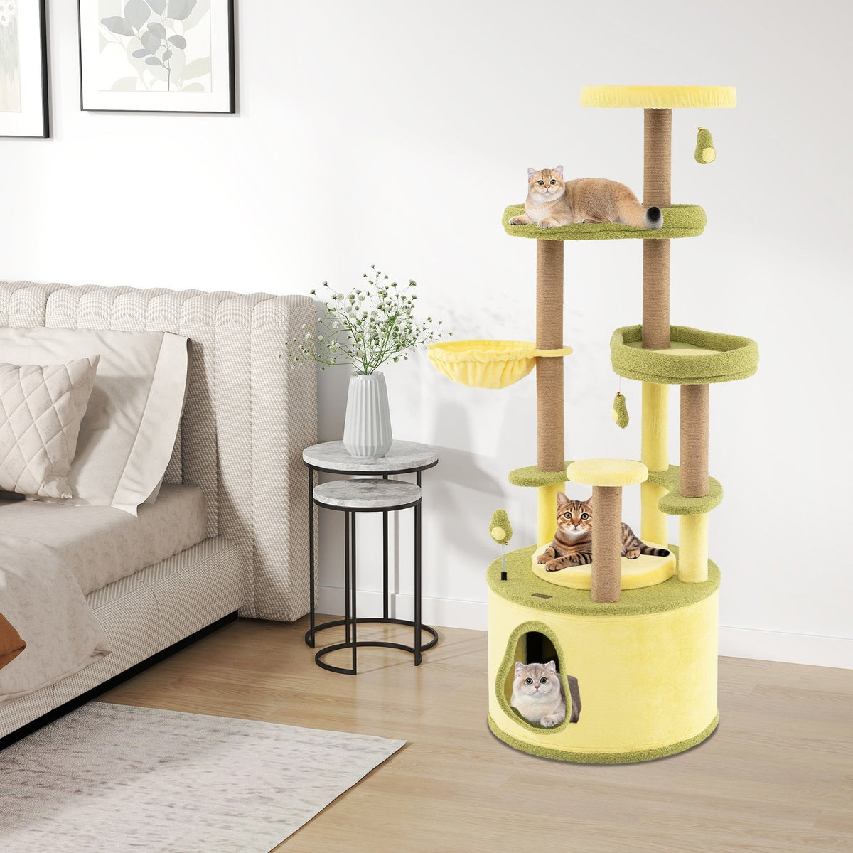Large Avocado Cat Tree Multi-level Cat Tower with Private Condo-Green view 3