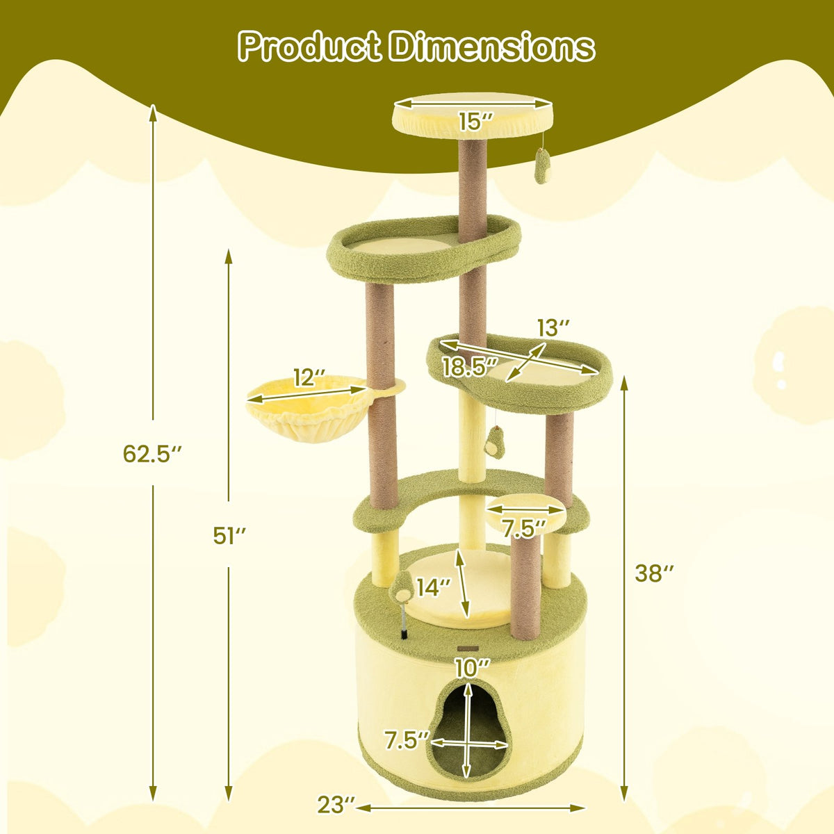 Large Avocado Cat Tree Multi-level Cat Tower with Private Condo-Green view 5