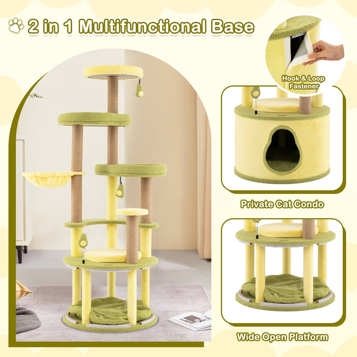 Large Avocado Cat Tree Multi-level Cat Tower with Private Condo-Green view 7