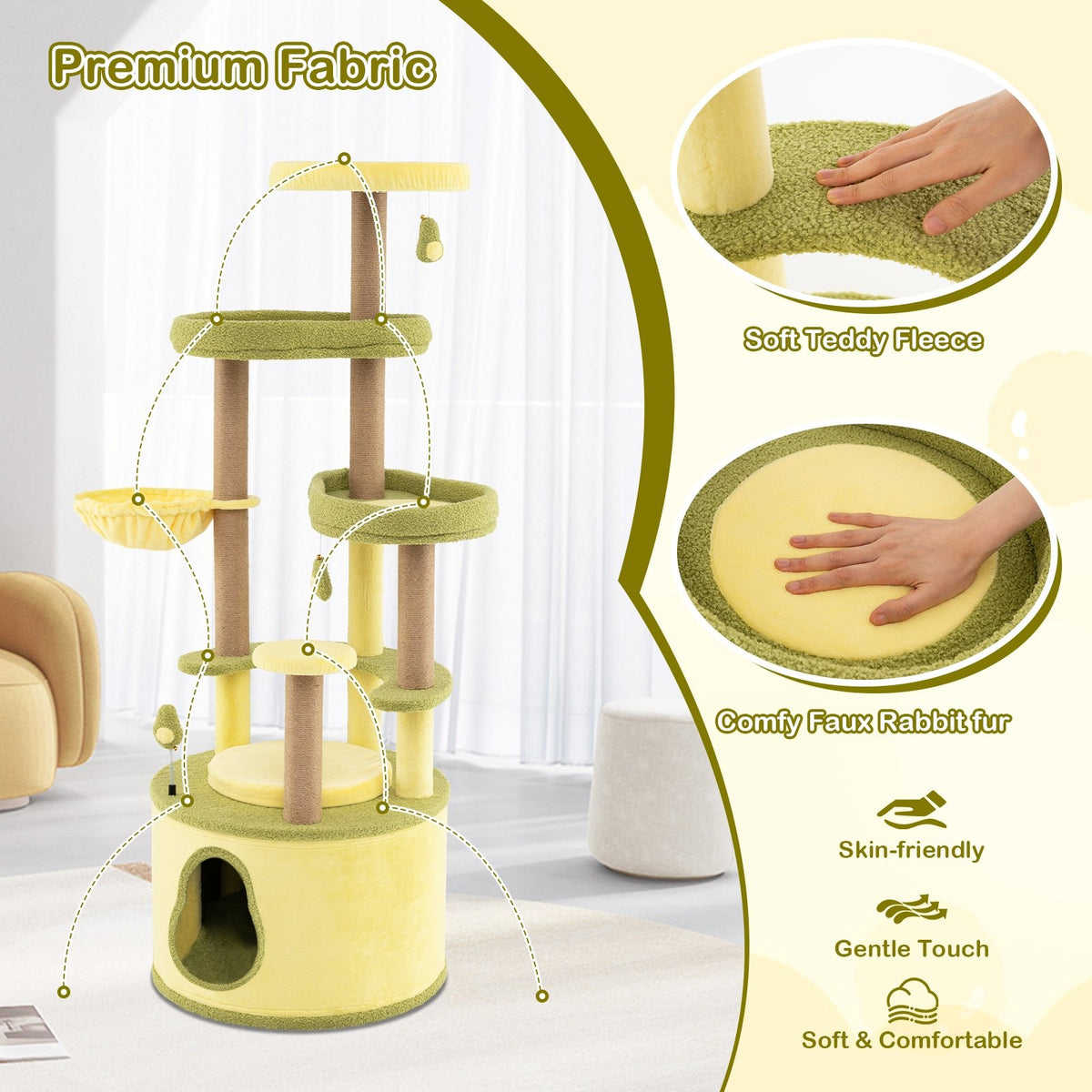 Large Avocado Cat Tree Multi-level Cat Tower with Private Condo-Green view 9