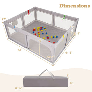 Large Baby Playpen with Pull Rings and Ocean Balls-Gray view 4