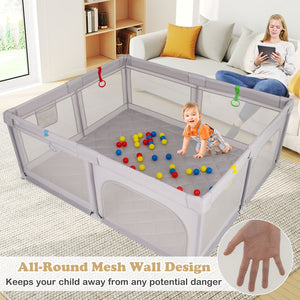 Large Baby Playpen with Pull Rings and Ocean Balls-Gray view 5