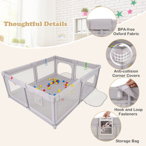 Large Baby Playpen with Pull Rings and Ocean Balls-Gray view 6