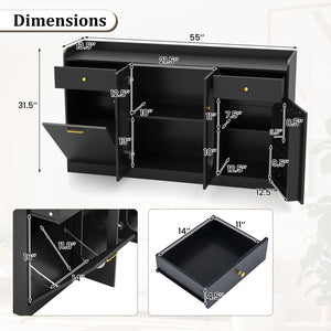Large Buffet Cabinet Hidden Tilt Out Trash Can Cabinet with 2 Glass Doors-Black view 5