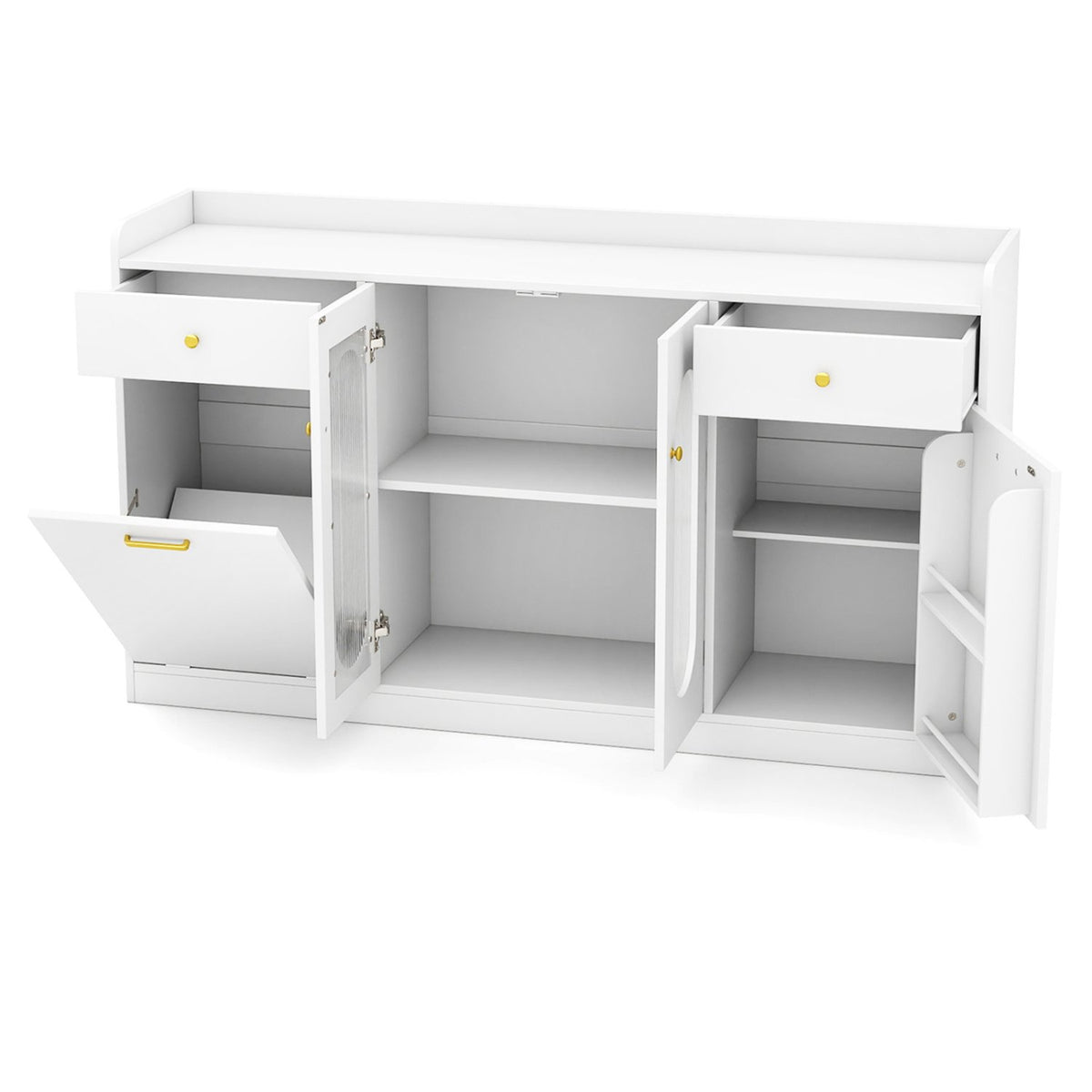 Large Buffet Cabinet Hidden Tilt Out Trash Can Cabinet with 2 Glass Doors-White view 4