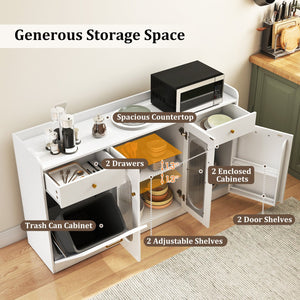 Large Buffet Cabinet Hidden Tilt Out Trash Can Cabinet with 2 Glass Doors-White view 8