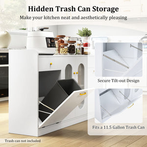 Large Buffet Cabinet Hidden Tilt Out Trash Can Cabinet with 2 Glass Doors-White view 9