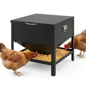 Large Capacity Chicken Feeding Box with Openable Lid-Black