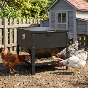Large Capacity Chicken Feeding Box with Openable Lid-Black view 2