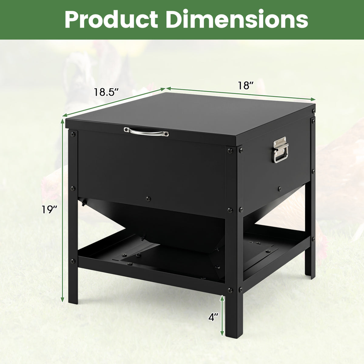 Large Capacity Chicken Feeding Box with Openable Lid-Black view 5