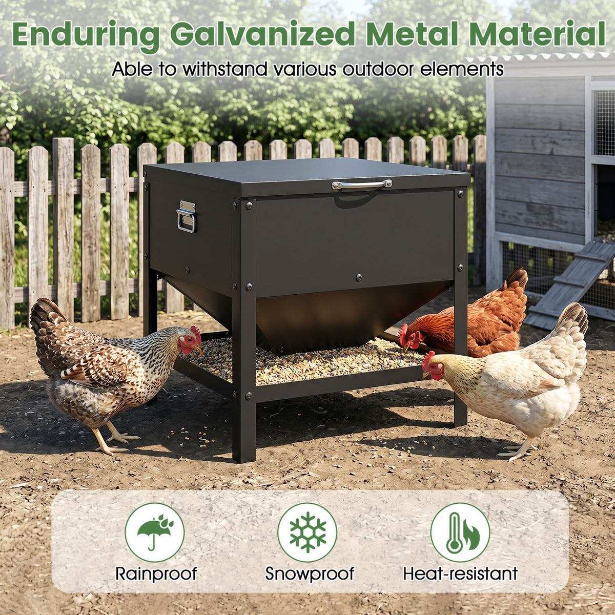 Large Capacity Chicken Feeding Box with Openable Lid-Black view 6