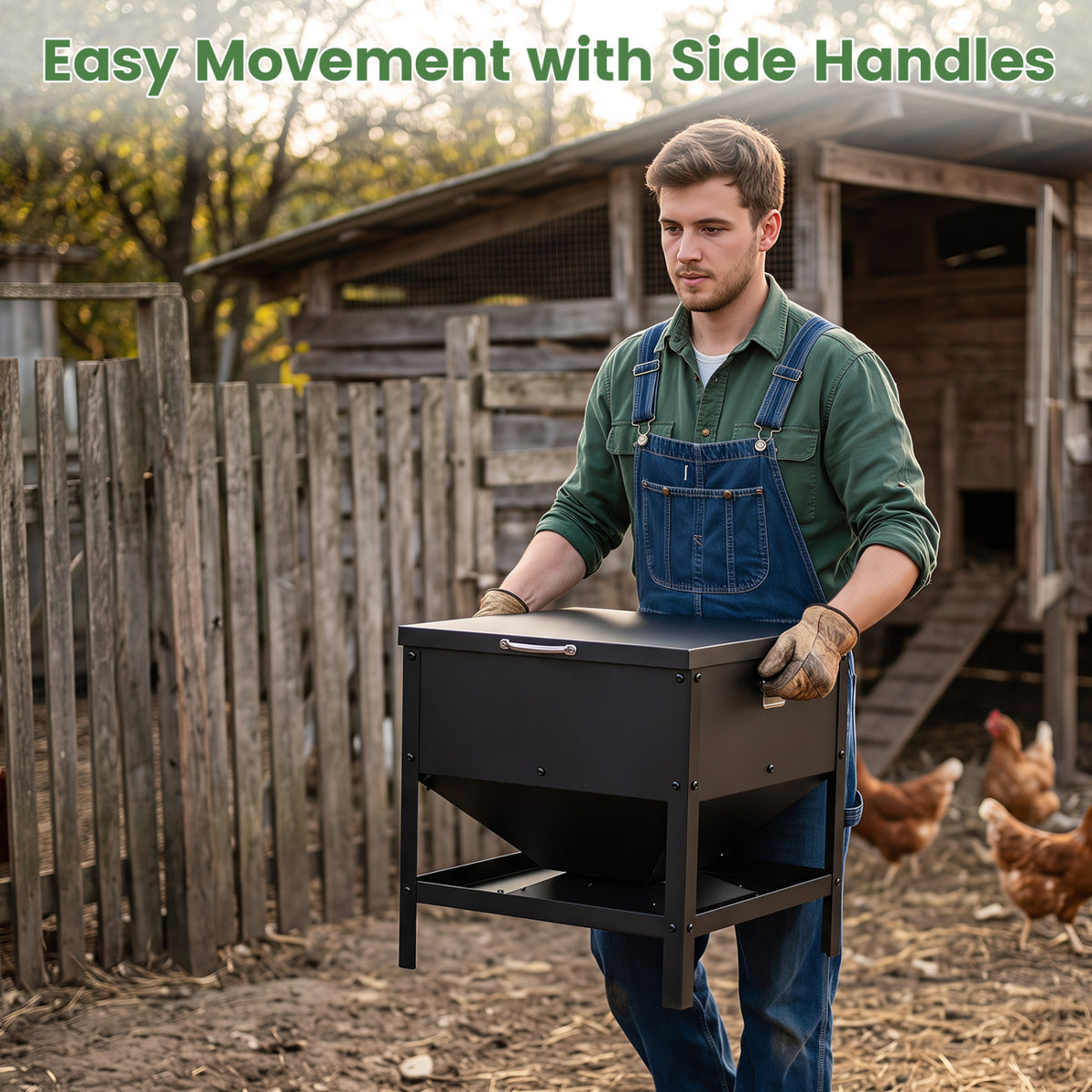 Large Capacity Chicken Feeding Box with Openable Lid-Black view 7