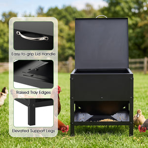 Large Capacity Chicken Feeding Box with Openable Lid-Black view 9