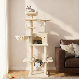 Large Cat Tree for Indoor Cats 63 inches Tall Cat Tower-Beige view 2