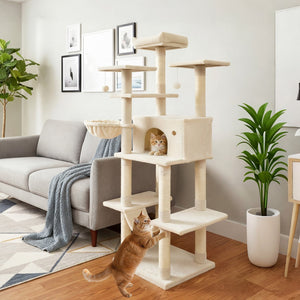 Large Cat Tree for Indoor Cats 63 inches Tall Cat Tower-Beige view 3