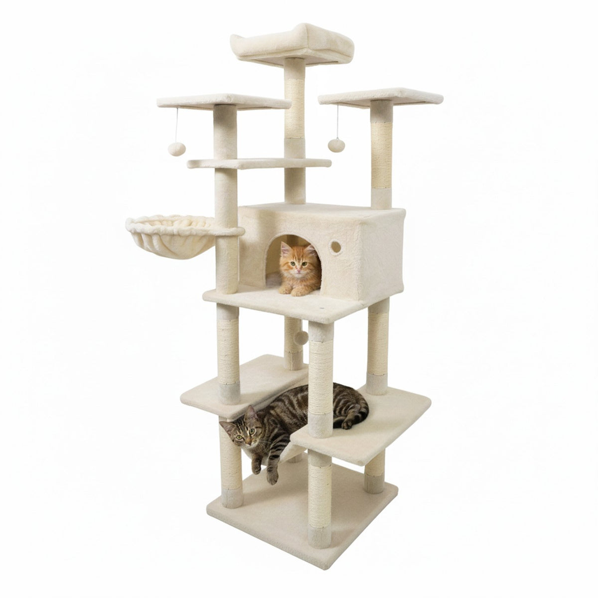 Large Cat Tree for Indoor Cats 63 inches Tall Cat Tower-Beige view 4
