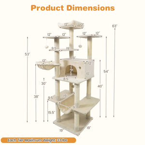 Large Cat Tree for Indoor Cats 63 inches Tall Cat Tower-Beige view 5