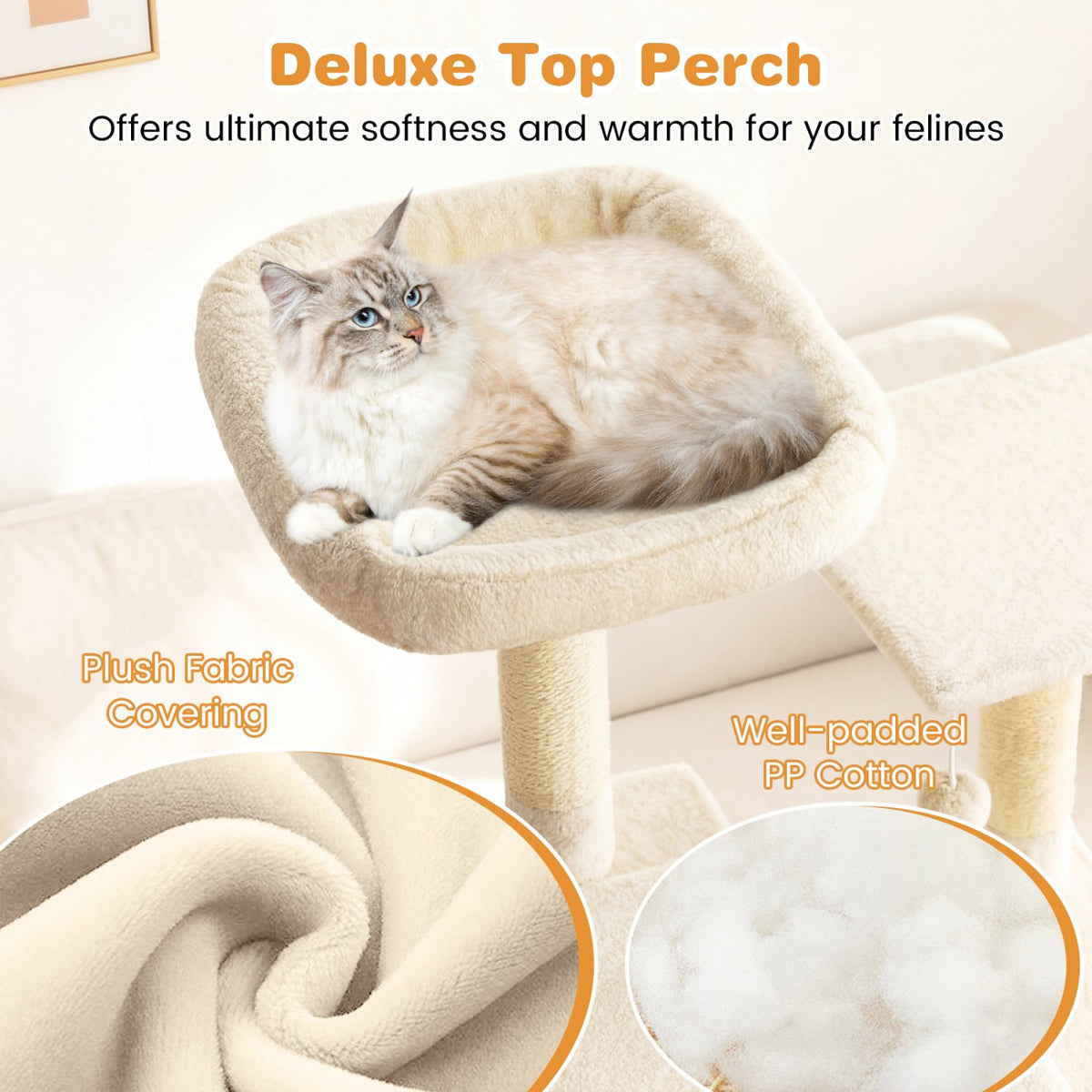 Large Cat Tree for Indoor Cats 63 inches Tall Cat Tower-Beige view 8