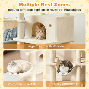 Large Cat Tree for Indoor Cats 63 inches Tall Cat Tower-Beige view 9