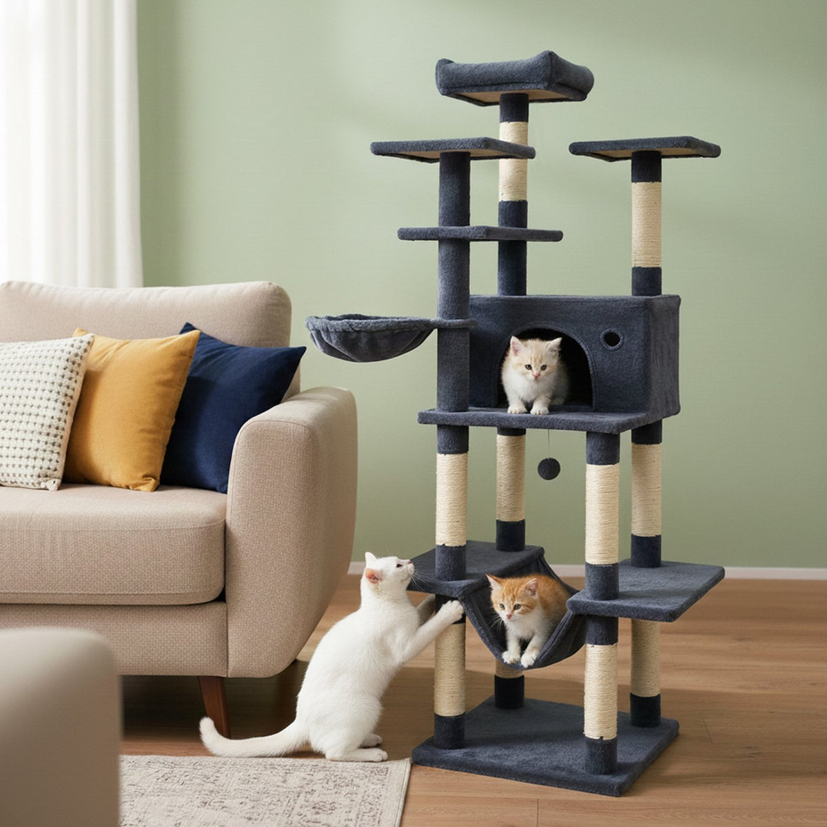 Large Cat Tree for Indoor Cats 63 inches Tall Cat Tower-Dark Gray view 3