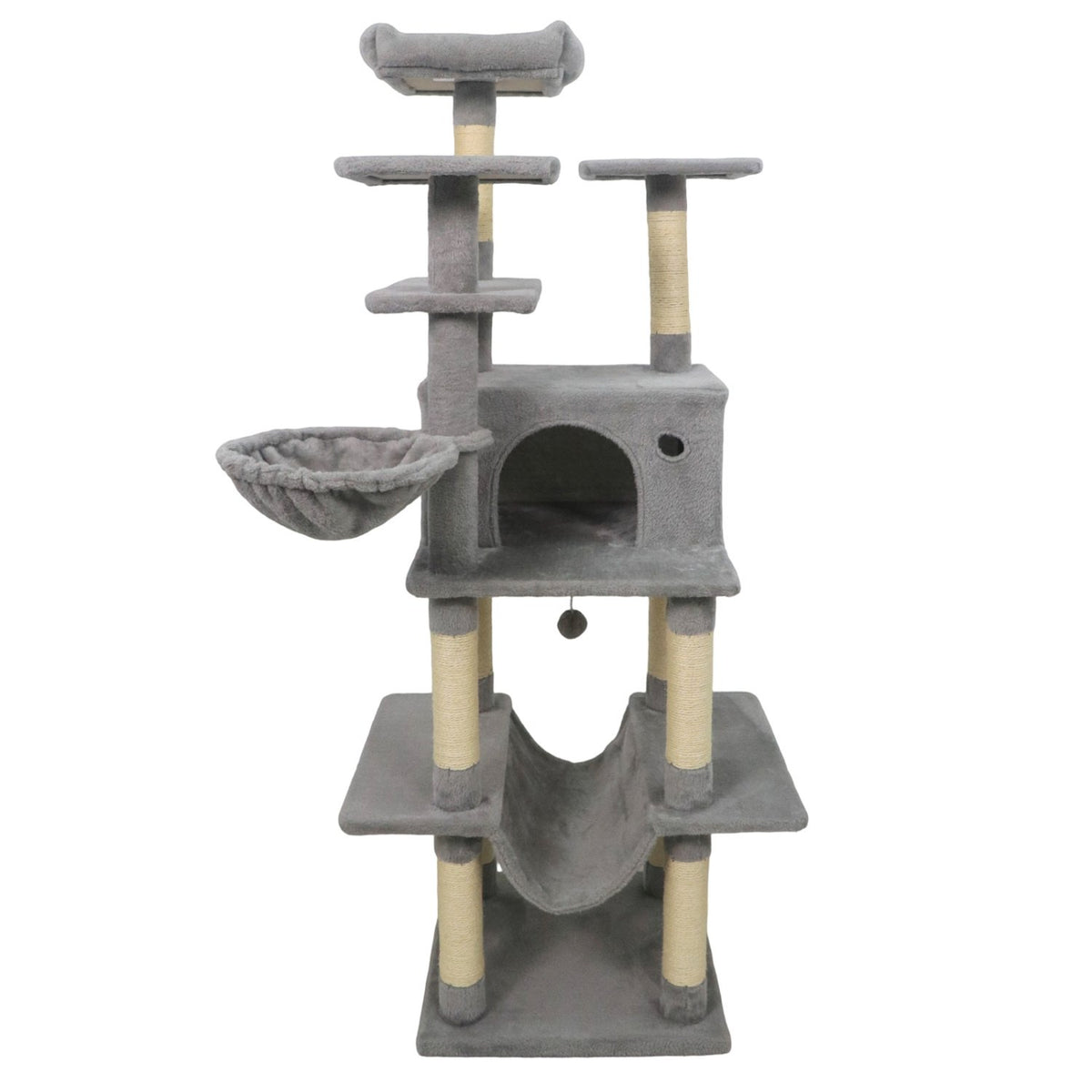 Large Cat Tree for Indoor Cats 63 inches Tall Cat Tower-Lght Gray