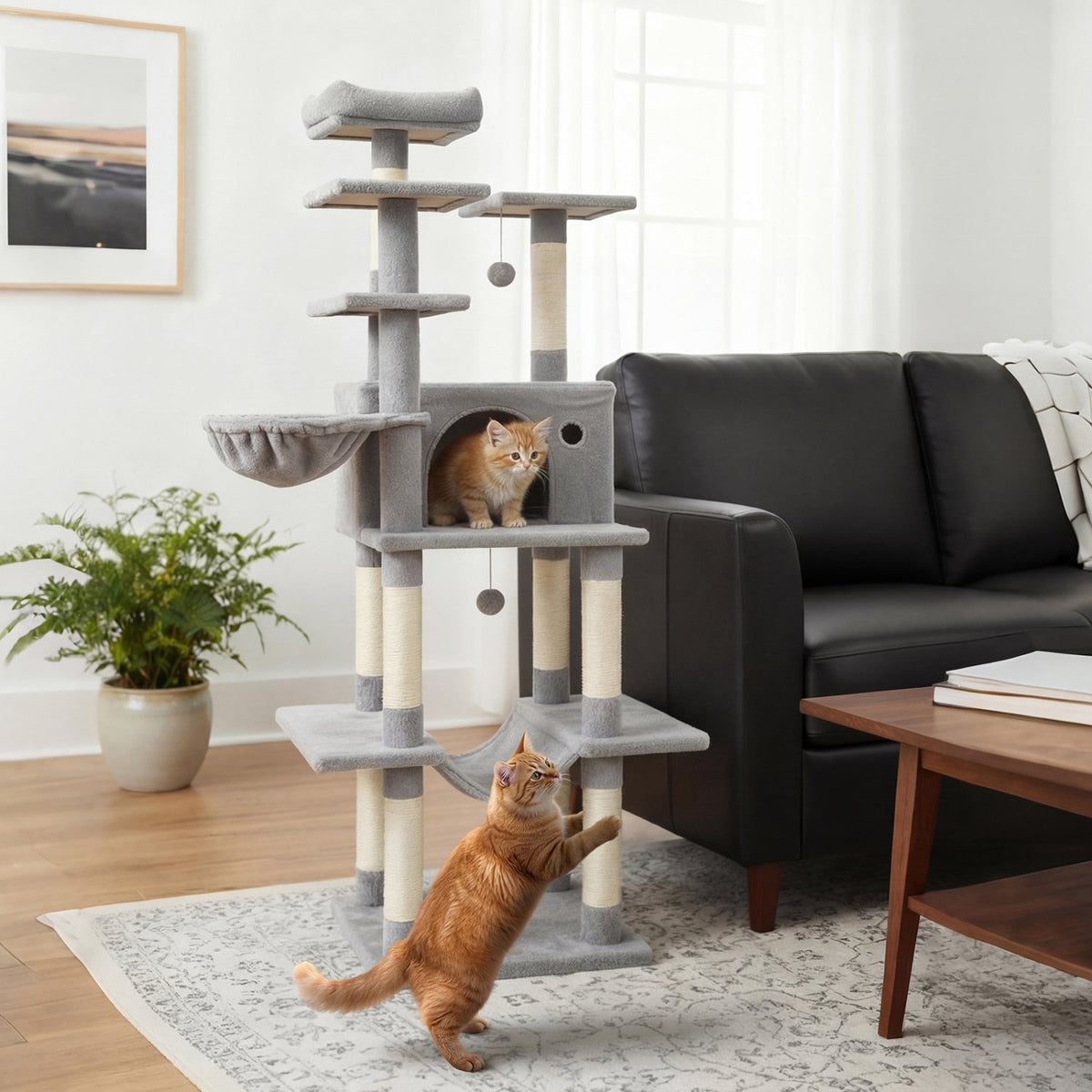 Large Cat Tree for Indoor Cats 63 inches Tall Cat Tower-Lght Gray view 3