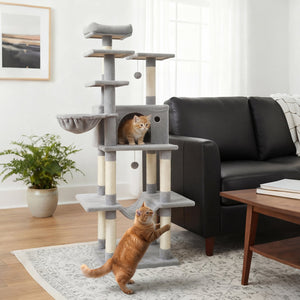 Large Cat Tree for Indoor Cats 63 inches Tall Cat Tower-Lght Gray view 3