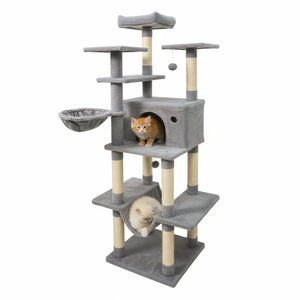 Large Cat Tree for Indoor Cats 63 inches Tall Cat Tower-Lght Gray view 4