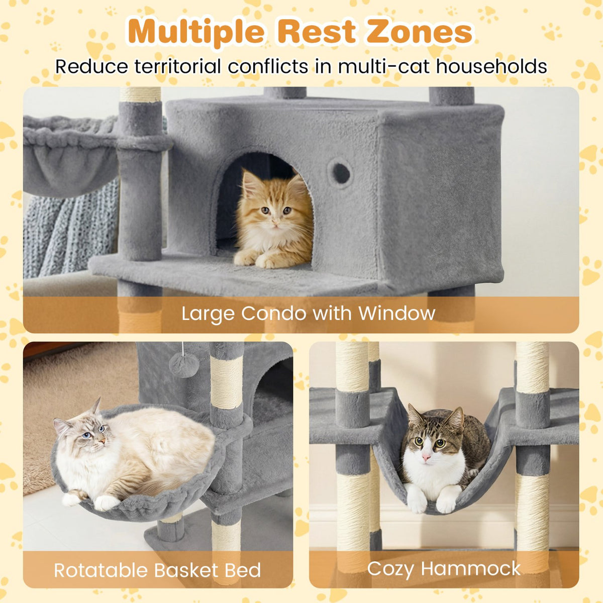 Large Cat Tree for Indoor Cats 63 inches Tall Cat Tower-Lght Gray view 9