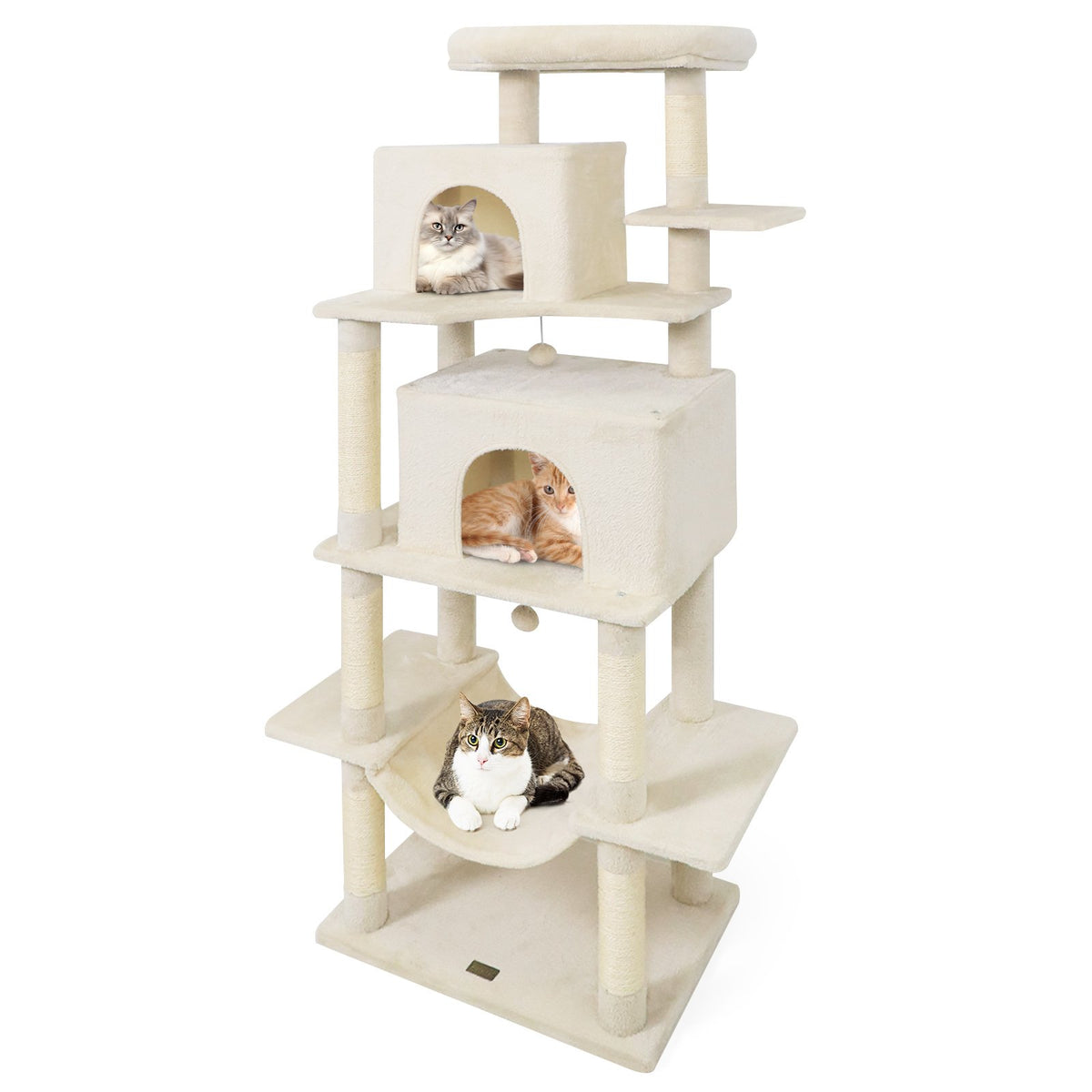 Large Cat Tree for Indoor Cats 70 inches Tall Cat Tower-Beige
