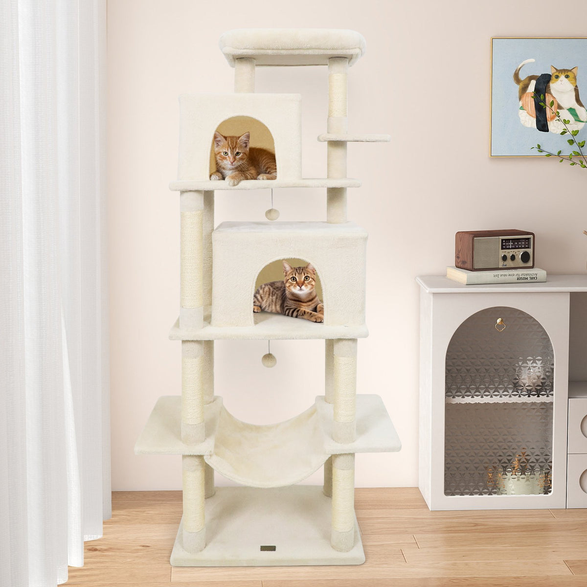 Large Cat Tree for Indoor Cats 70 inches Tall Cat Tower-Beige view 3