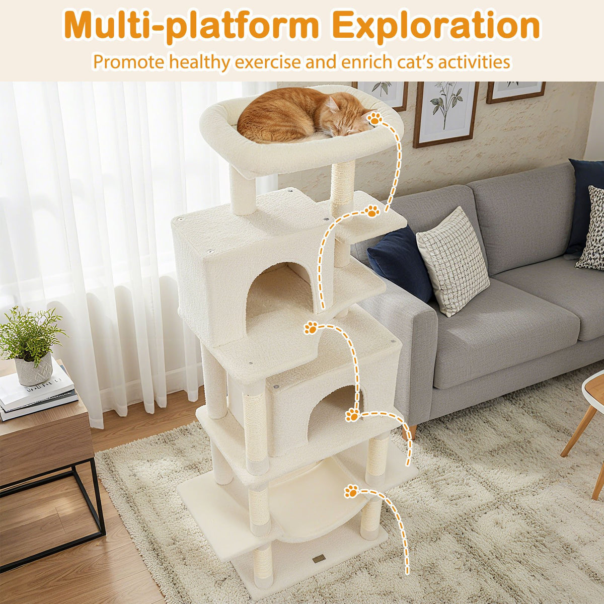 Large Cat Tree for Indoor Cats 70 inches Tall Cat Tower-Beige view 6