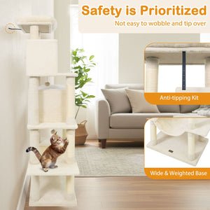 Large Cat Tree for Indoor Cats 70 inches Tall Cat Tower-Beige view 7
