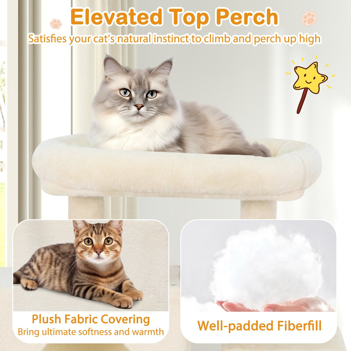 Large Cat Tree for Indoor Cats 70 inches Tall Cat Tower-Beige view 8