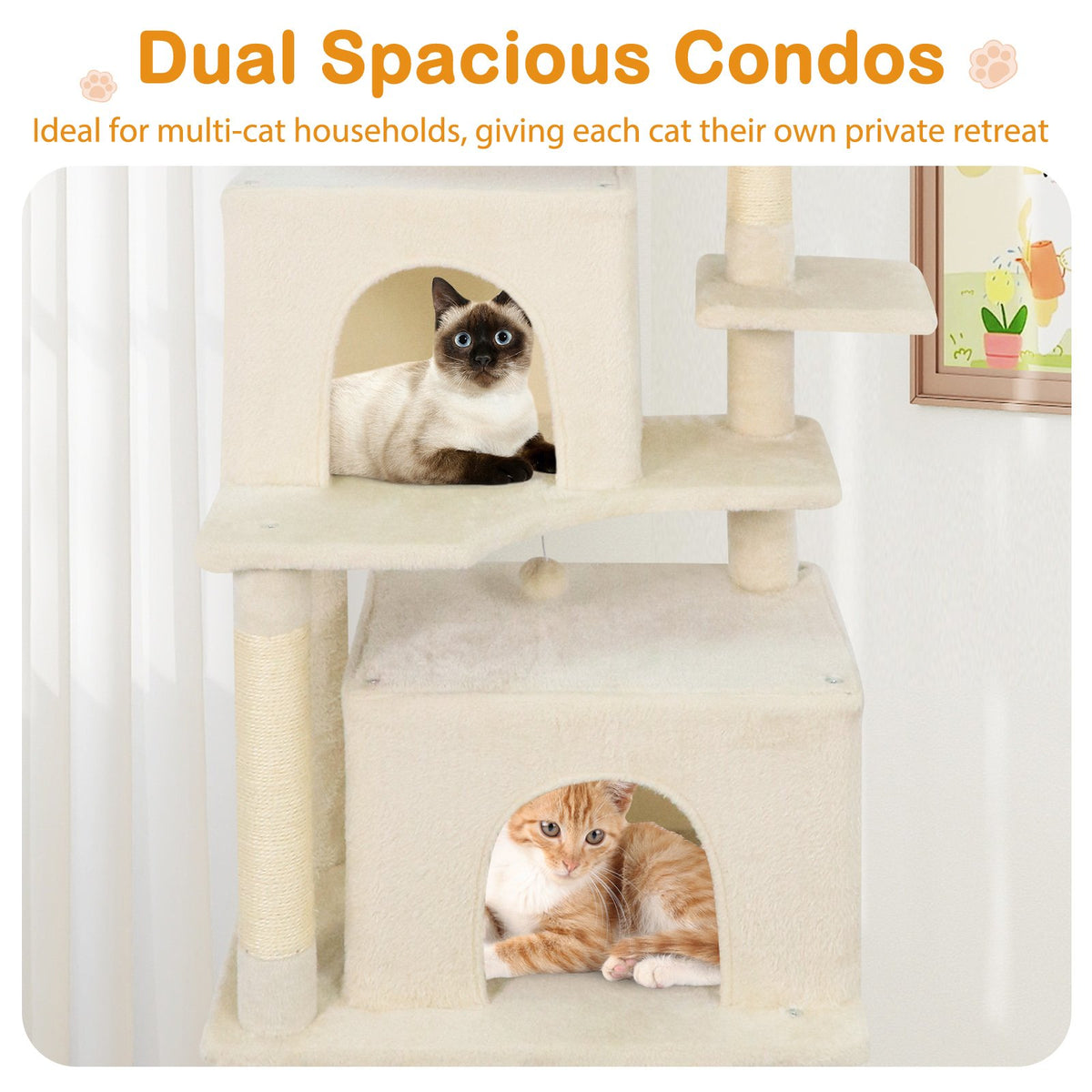 Large Cat Tree for Indoor Cats 70 inches Tall Cat Tower-Beige view 9