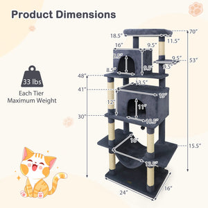 Large Cat Tree for Indoor Cats 70 inches Tall Cat Tower-Dark Gray view 5