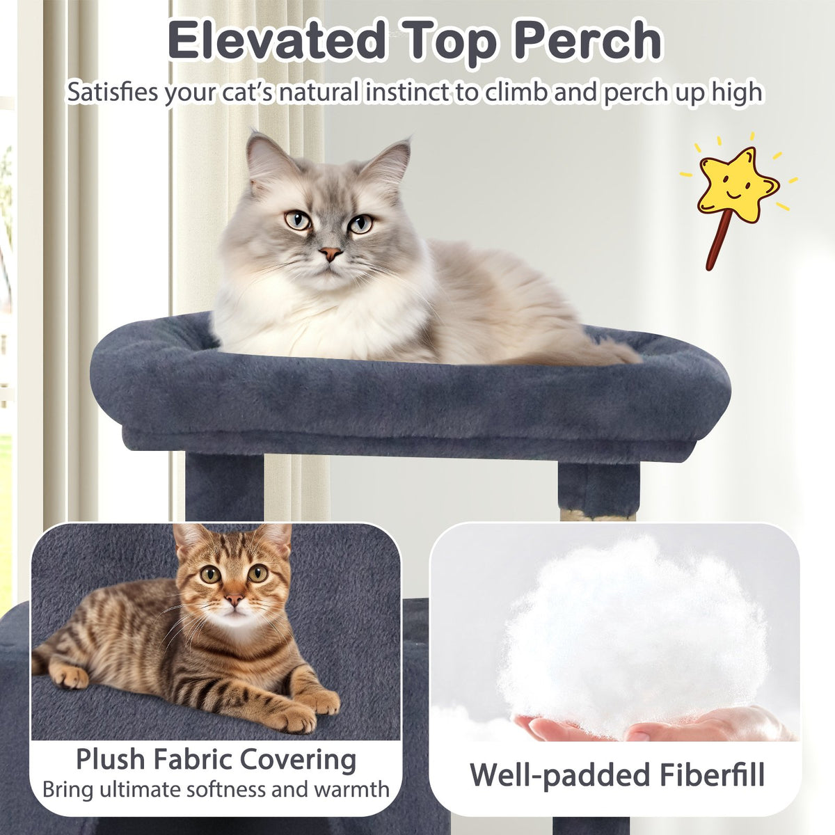 Large Cat Tree for Indoor Cats 70 inches Tall Cat Tower-Dark Gray view 8