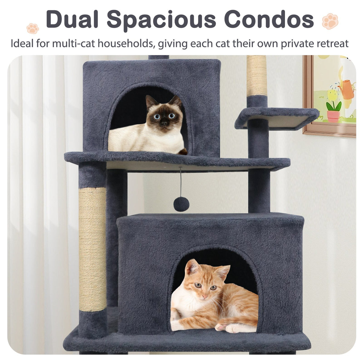 Large Cat Tree for Indoor Cats 70 inches Tall Cat Tower-Dark Gray view 9