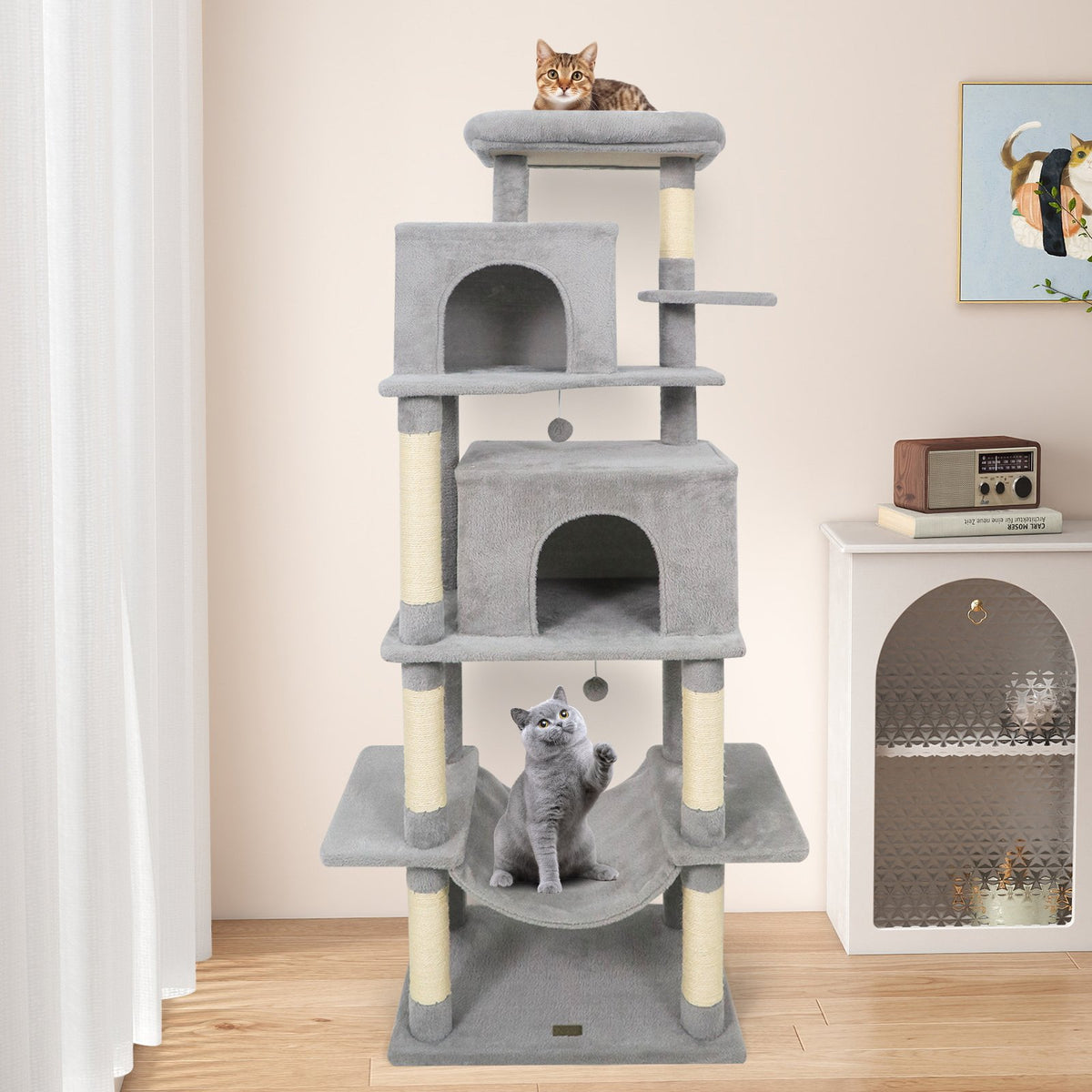 Large Cat Tree for Indoor Cats 70 inches Tall Cat Tower-Light Gray view 3