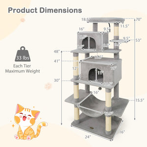 Large Cat Tree for Indoor Cats 70 inches Tall Cat Tower-Light Gray view 5