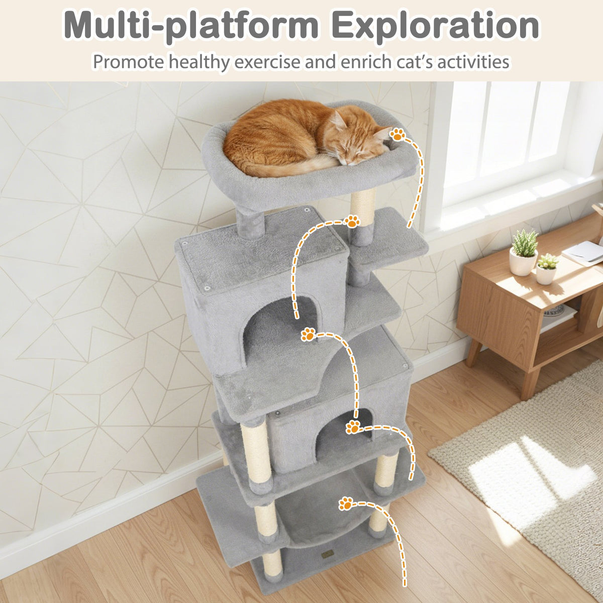 Large Cat Tree for Indoor Cats 70 inches Tall Cat Tower-Light Gray view 6